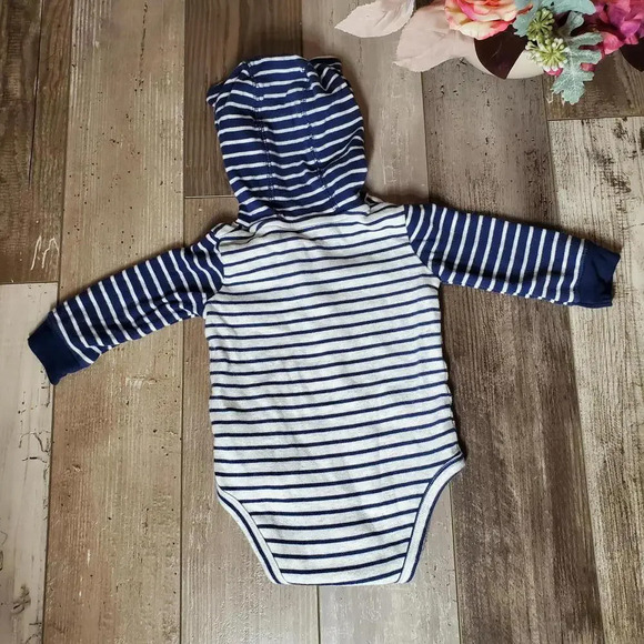 Carter's Blue and White Striped Animal Ear Hooded Onesie Size 9M NWOT - Picture 3 of 10
